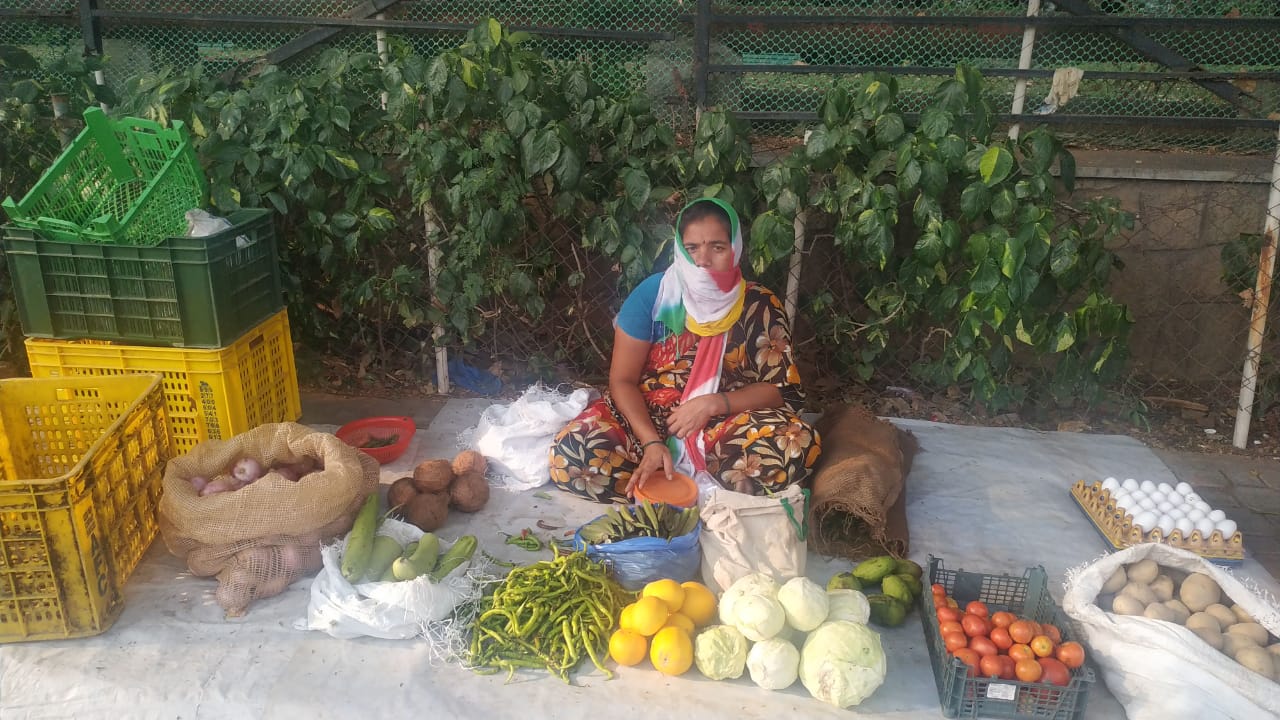 A woman selling vegetables and eggs from the slum of Srinagar Colony, Hyderabad. Photo credit R Padmaja, ICRISAT.